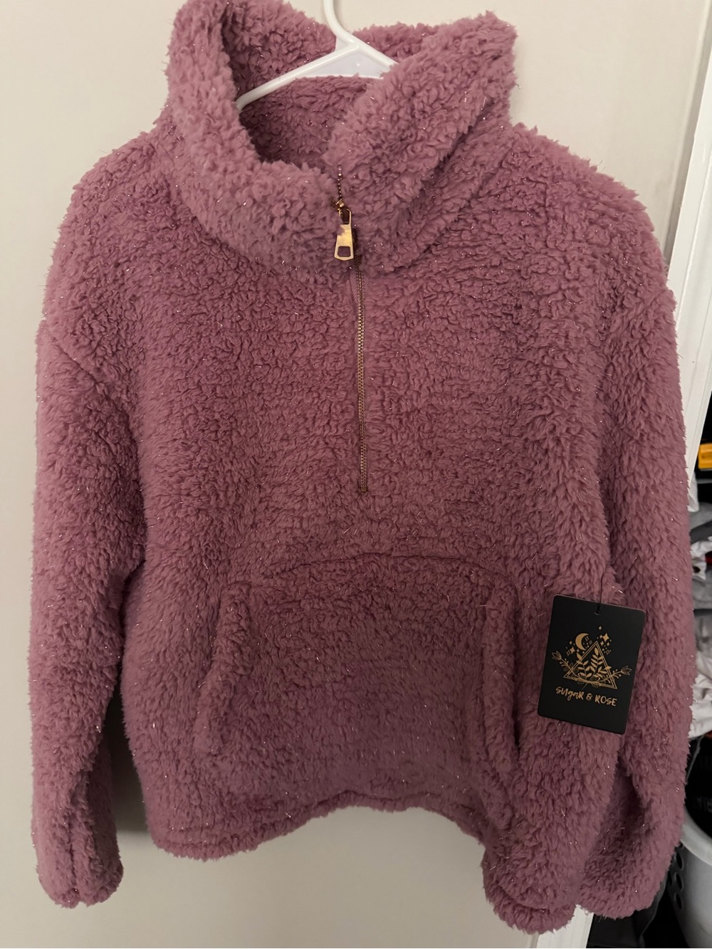 Sugar &Rose Cozy Half-Zip Sherpa Pullover - Dusty Rose